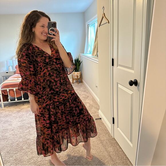 NWT TopShop Orange Black Pink Printed Maxi Dress 6 - Picture 2 of 9